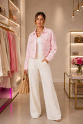 Chaqueta pink, pantalón de Lino